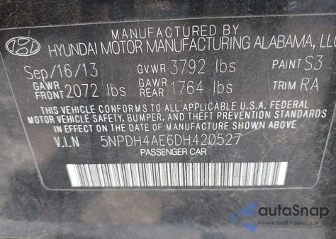2013 Hyundai Elantra Limited from USA, damaged, VIN 5NPDH4AE6DH420527
